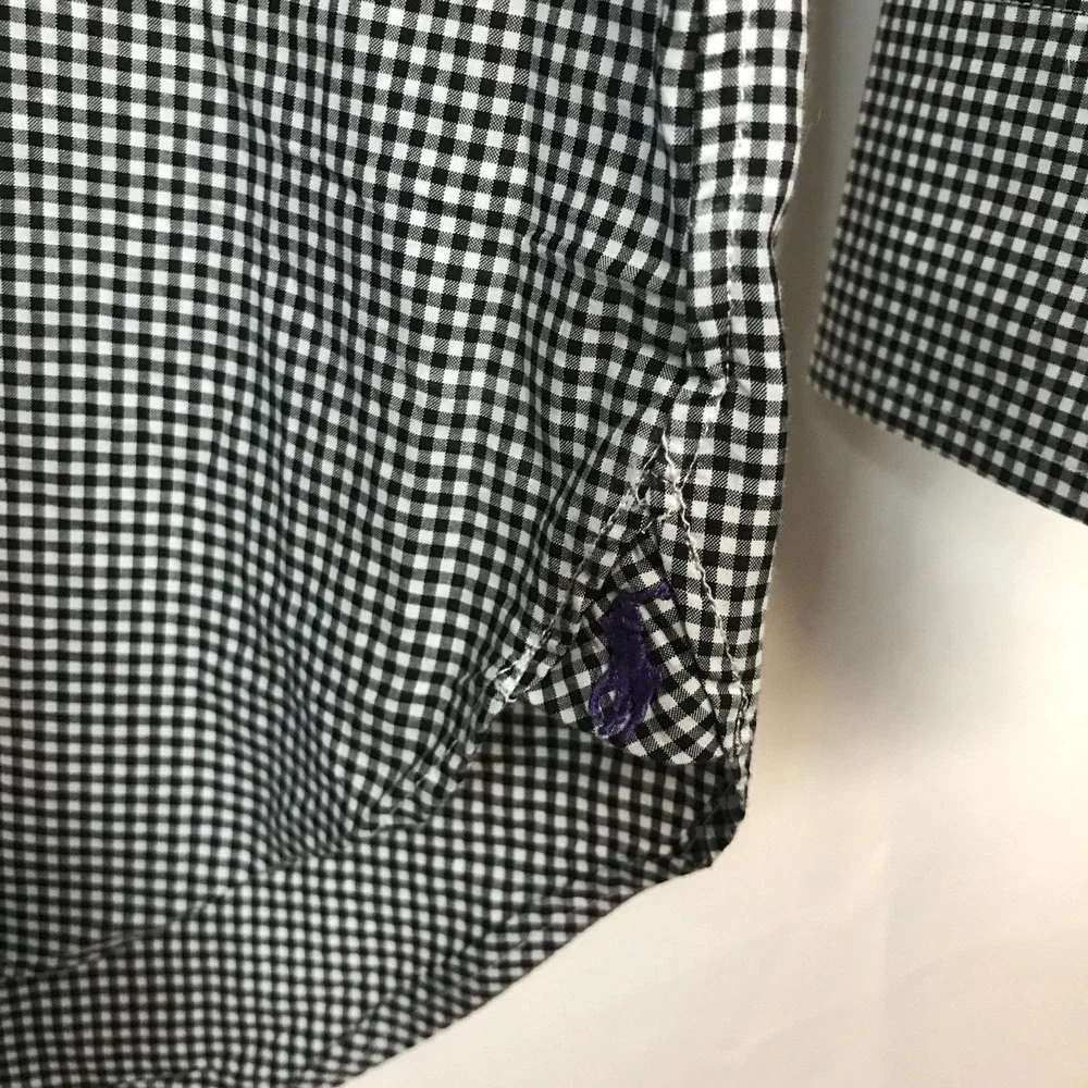 Polo‎ Ralph Lauren Mens 17.5 34-35 Black White Gingham Button Down Shirt